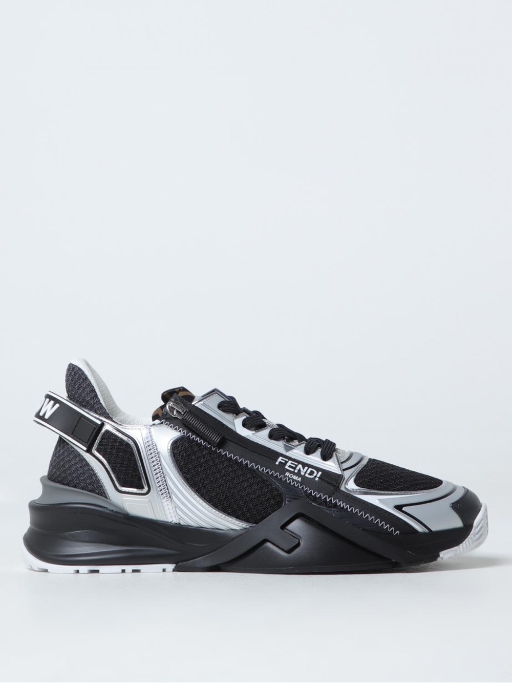 Fendi Black Silver Low-Top Mesh Runner Sneaker